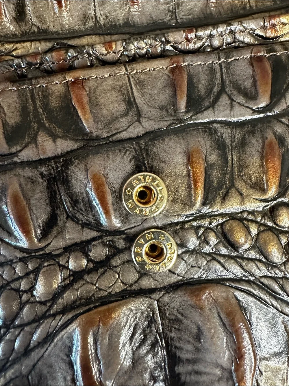Brahmin Bronze Croc-Embossed Trifold Wallet